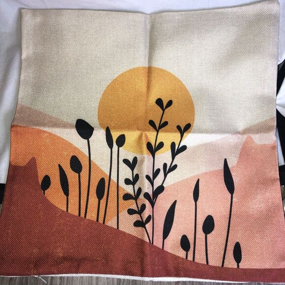 Boho Pillow Covers 16x16 Inch, Mid Century Abstract Sun Set Of 2 CUTE!! - Picture 4 of 8